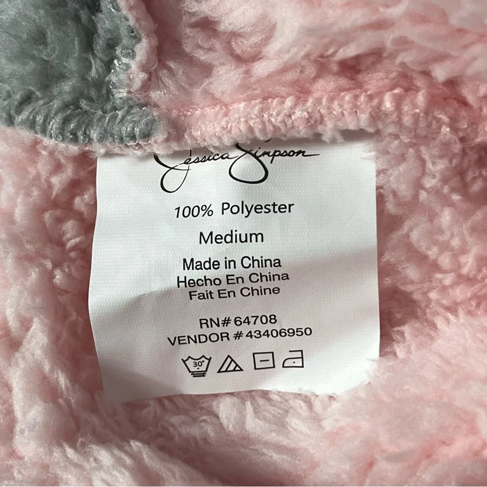 NWT JESSICA SIMPSON Sherpa Hoodie Soft Jacket Coat M Pink Gray Cream Pristine